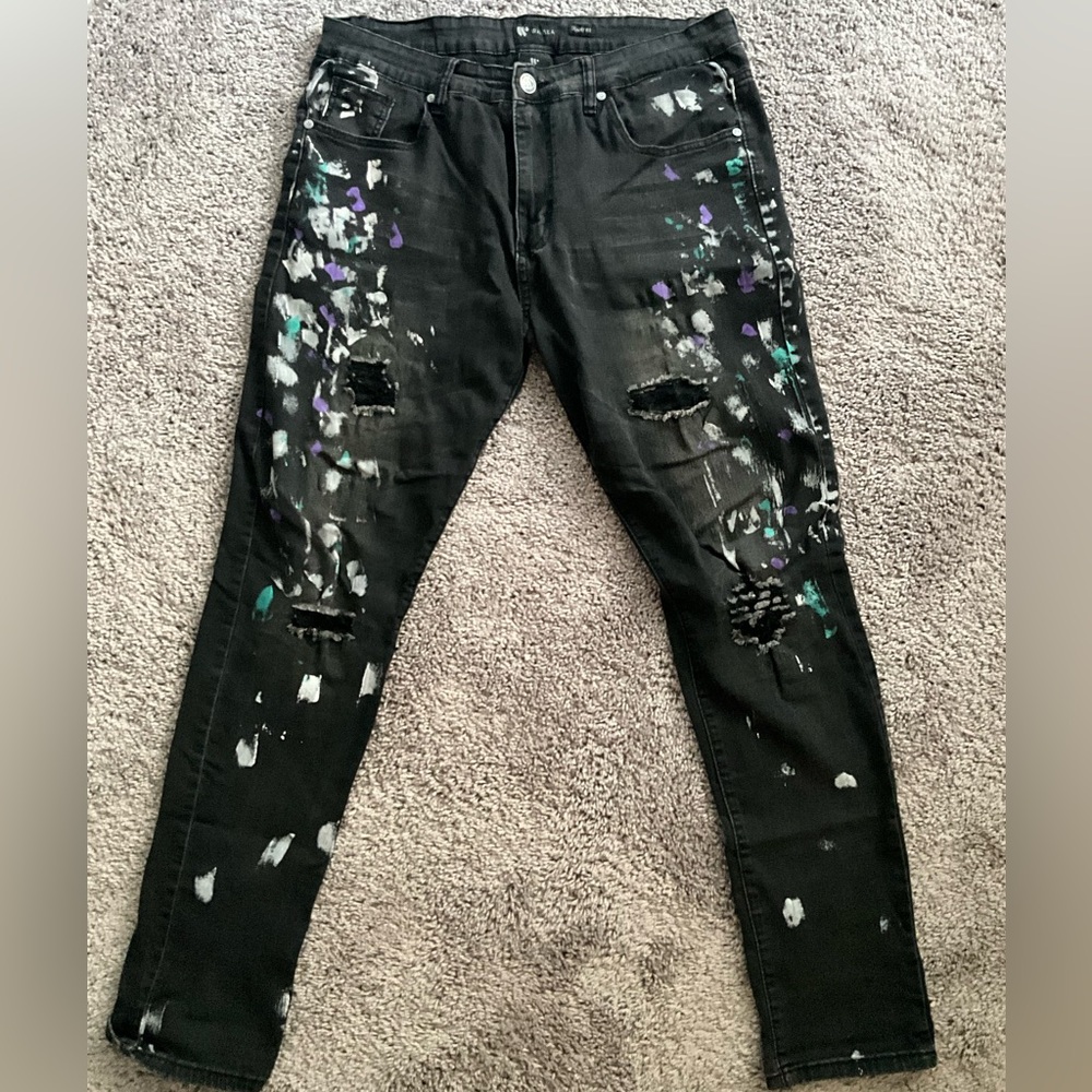 Trendy Black Paint-Splatter Men's Skinny Jeans